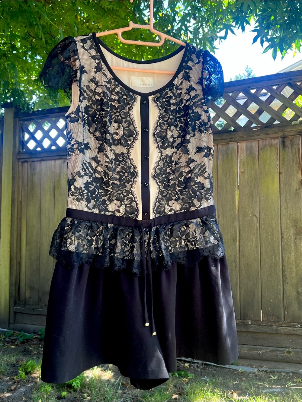 Black Lace Peplum Mini Dress with Cream Lining